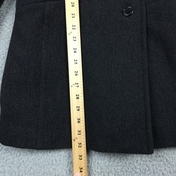 Anne Klein Womens Pea Coat Wool Blend Black Herringbone Button Front Petite 6P - Picture 3 of 12